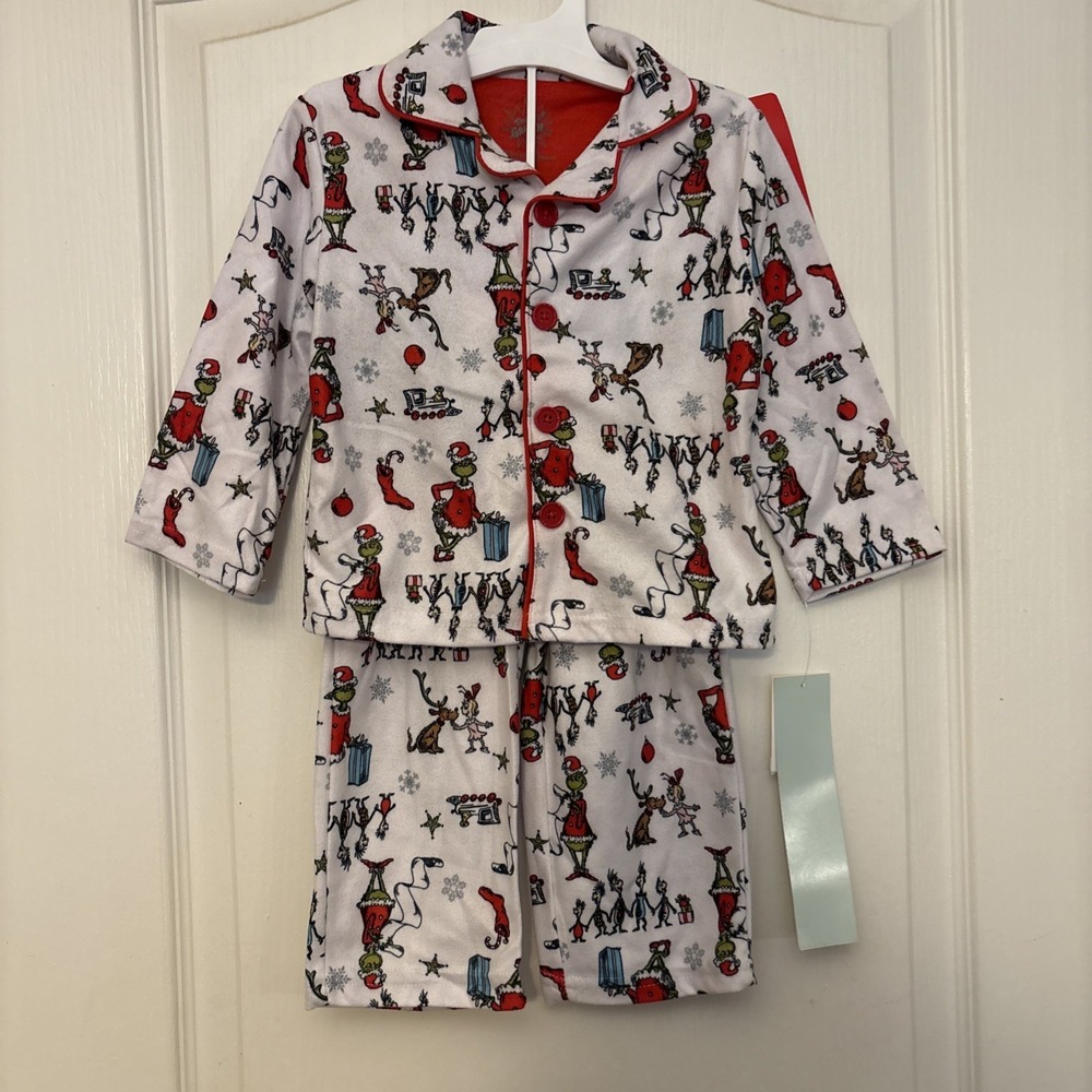 New Dr. Seuss The Grinch 2 Piece Christmas Pajama Sleep Set Toddler PJs Size 18M
